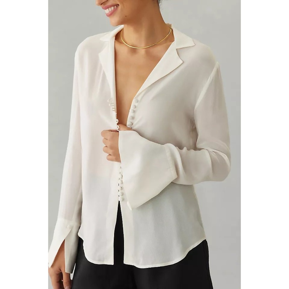 Reformation Jeremiah Top Ivory White Viscose Button Front Bell Sleeve Medium M